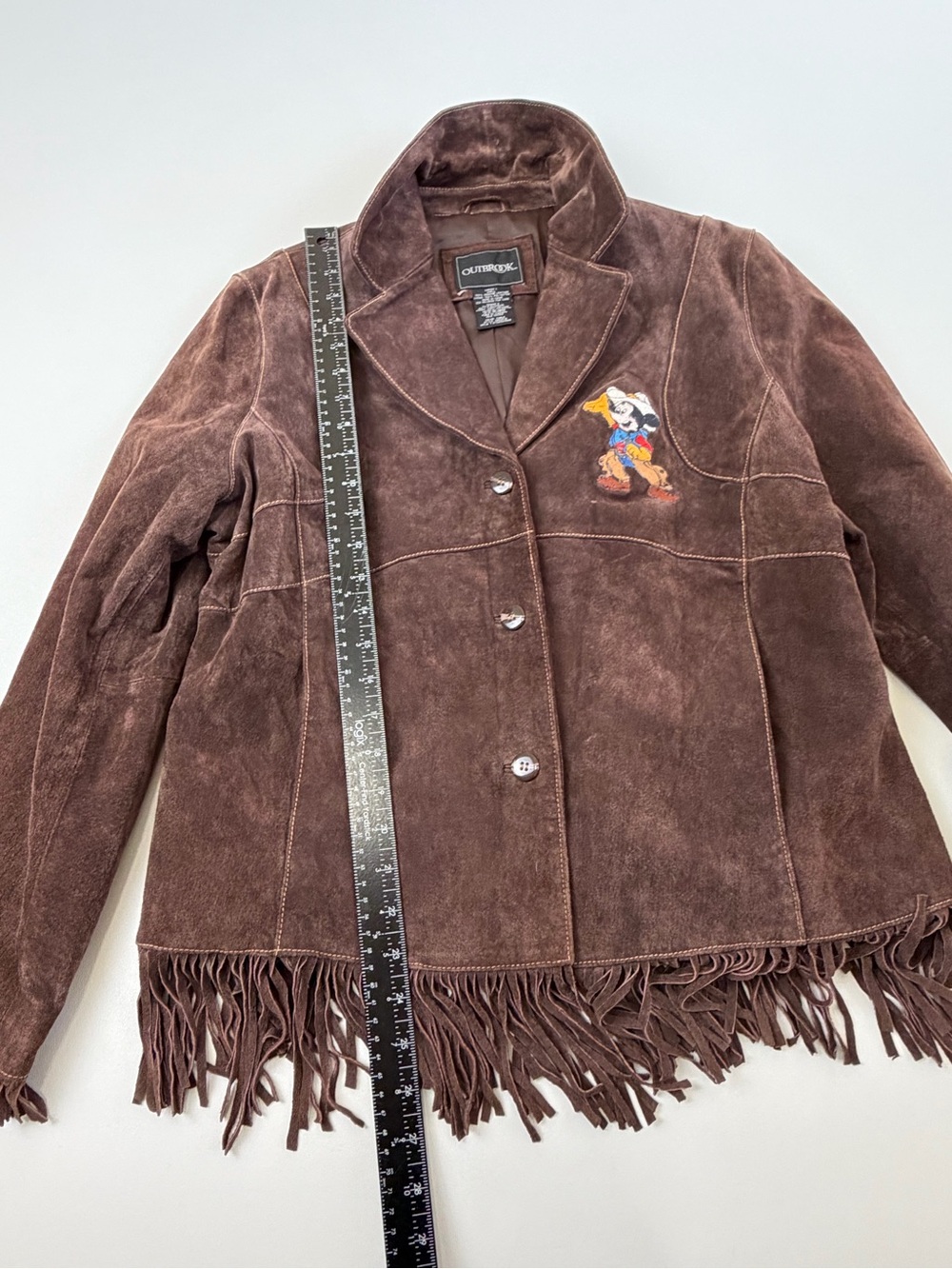 Outbrook Brown Suede Leather Fringe Western Jacket L Cowboy Mouse Embroidery - Picture 4 of 7